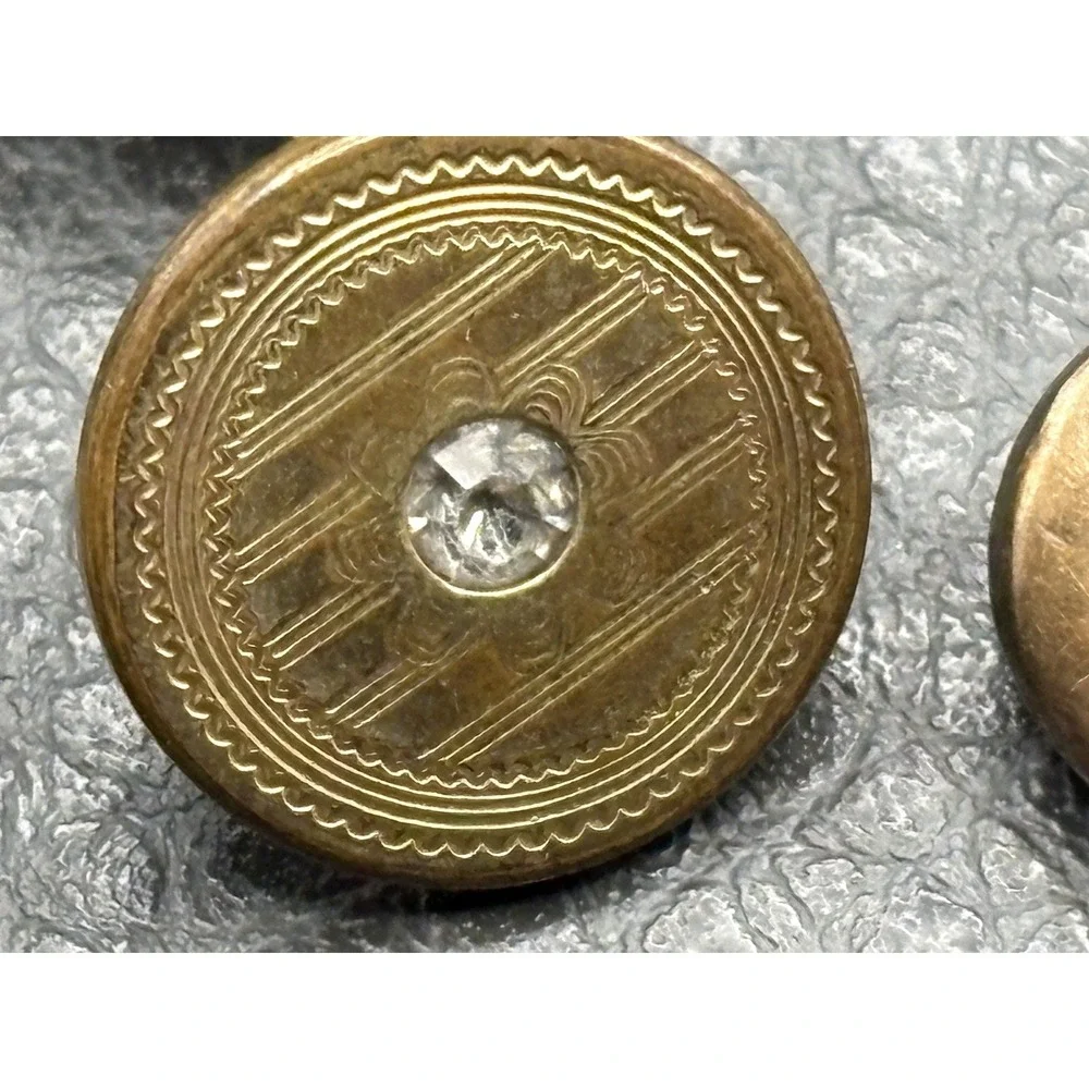 Vintage Lot 2 Pairs Victorian Gold Filled Cufflinks Etched Oval Paste Stones